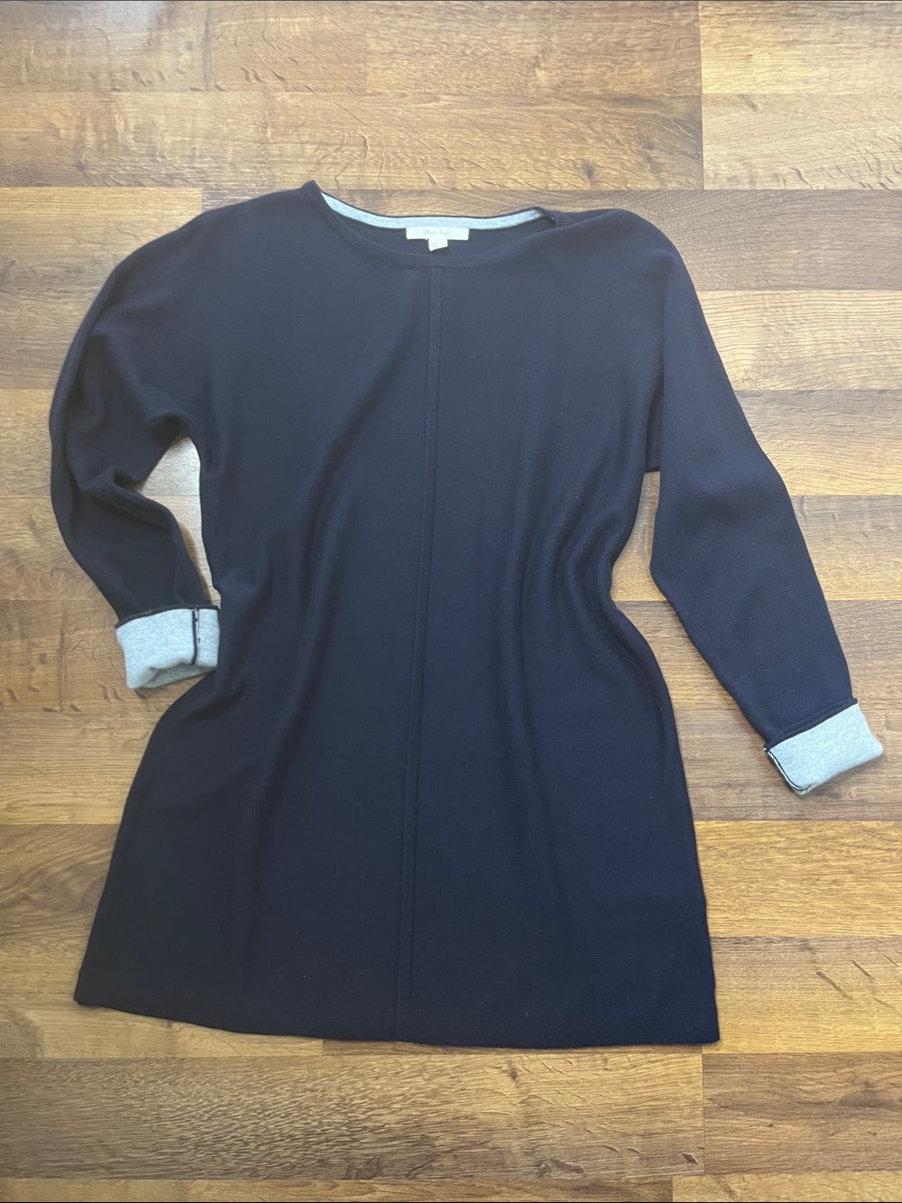 White Stuff Navy Knit Tunic Top With Contrast Sleeve Cuffs Size M-L